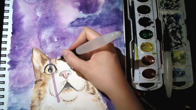Space Cat watercolour recorded speedpaint смотреть онлайн