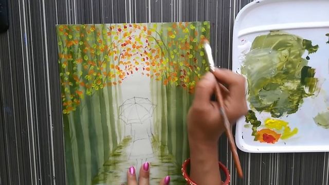 Easy Rainy season scenery drawing for beginners|| Green forest landscape scenery || Girl with umbre смотреть онлайн