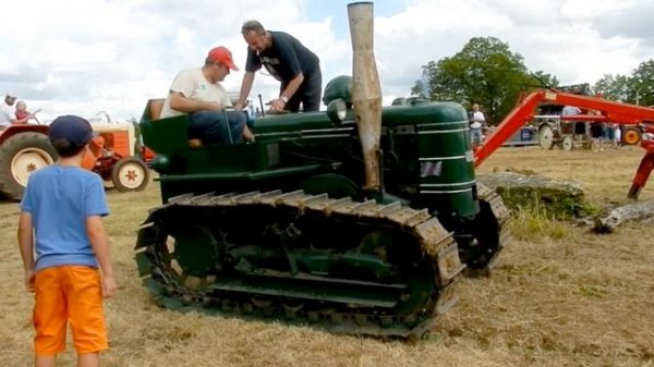 Rare antique tractor, Fowler Field Marshall Crawler startup
