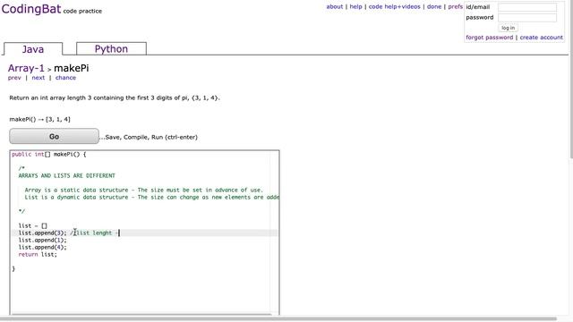 Codingbat - makePi (Java) смотреть онлайн