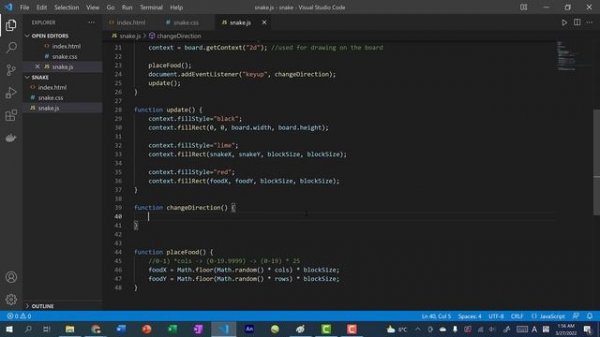 How to code snake game in JavaScript