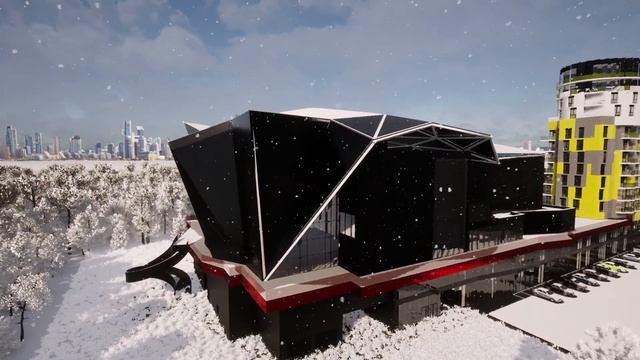 Видео пролет с переменой погодных условий вокруг жилого дома с торговым центром смотреть онлайн