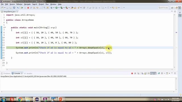 How to use deepEquals(Object[] a1, Object[] a2) method of Java.util.Arrays Class? смотреть онлайн