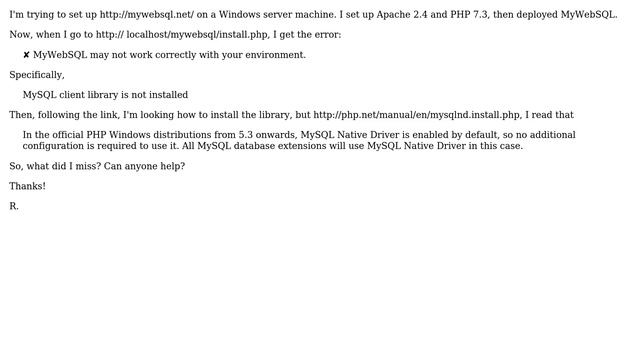 MyWebSQL on Windows: MySQL client library is not installed смотреть онлайн