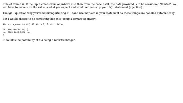 Software Engineering: Is it safe to only use intval to sanitize user input for a database select? смотреть онлайн