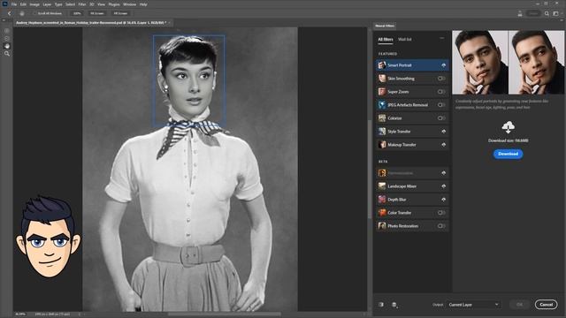 Photo Restoration in Photoshop(Beta) 23.5.0 Neural Filters, Audrey Hepburn & Marilyn Monroe coloriz смотреть онлайн