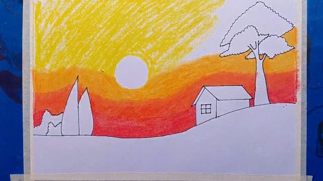 How to Draw a Easy Scenery, Beautiful Sunset Scenery Drawing step by step. смотреть онлайн