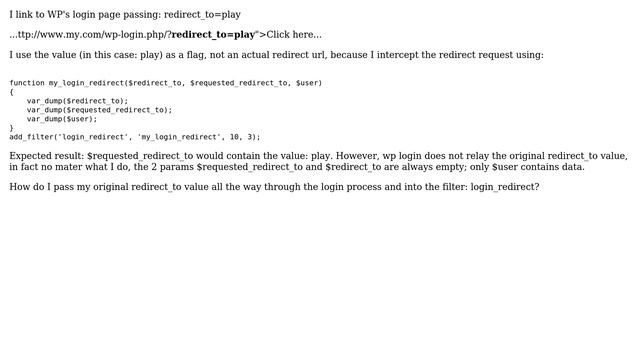 Wordpress: add filter login_redirect does not contain original requested redirect смотреть онлайн