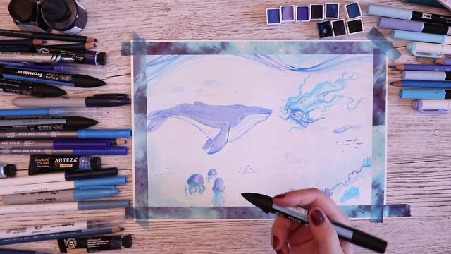 Using ALL my BLUE Art Supplies in one drawing! смотреть онлайн