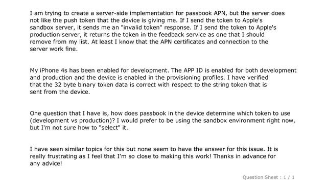 iOS : Invalid token when using Apple Push Notifications (APN) for Passbook смотреть онлайн