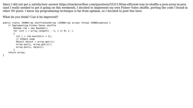 Code Review: Shuffling a JSON array in Java смотреть онлайн