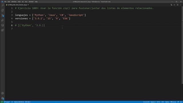 Python Ejercicio: 1009 Usar Función zip() para Fusionar/Juntar Dos Listas de Elementos Relacionados смотреть онлайн