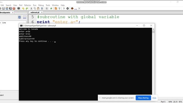 Subroutine with local, global variable and return values in Padre Perl смотреть онлайн