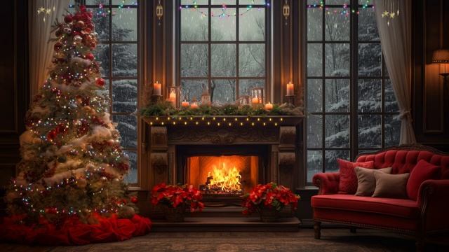 Instrumental Christmas Music with Cracking Fireplace - Cozy Christmas Ambience смотреть онлайн