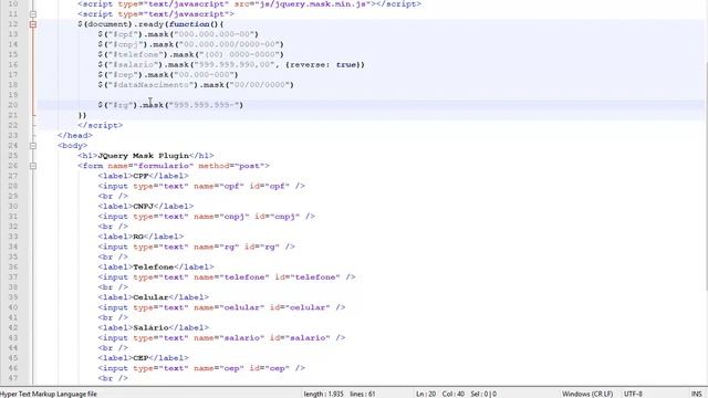 HTML5-CSS-JavaScript - JQuery Mask com CPF, CNPJ, RG, Celular de 9 Dígitos e mais exemplos avançado смотреть онлайн