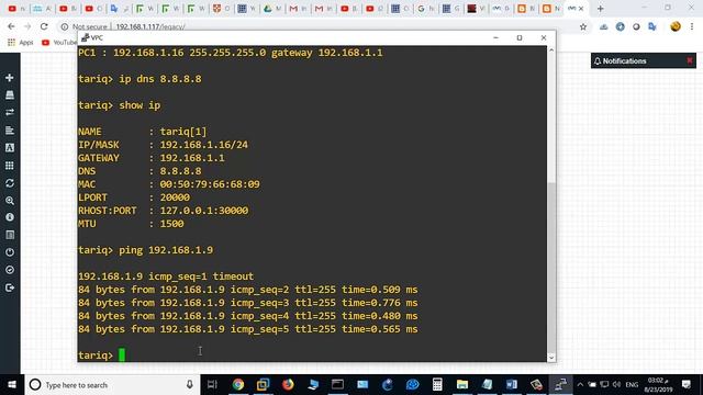 configure ip ping ip trace telnet port using VPC EVE and VPC GNS3 смотреть онлайн