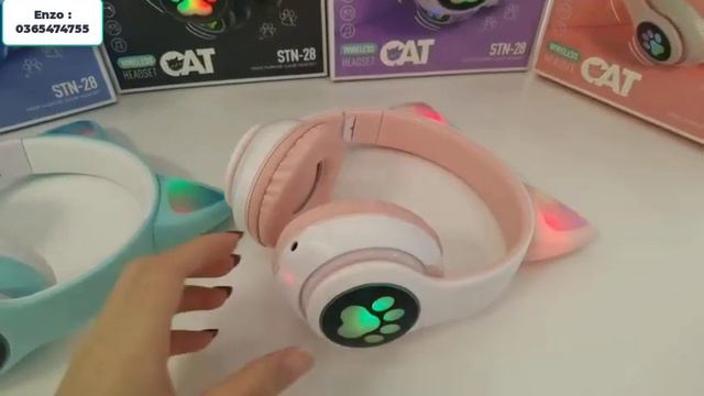 Tai nghe mèo bluetooth cao cấp, Headphone tai mèo có micro đàm thoại chơi game, Có đèn led 7 màu смотреть онлайн