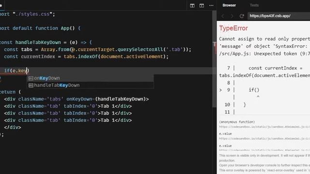 Navigate between the tabs in a React tab panel using the keyboard смотреть онлайн