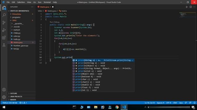 Print 4 X 4 Matrix in java смотреть онлайн