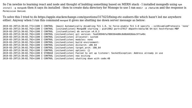 Apple: How to fix Permission Denied error when starting up MongoDB? смотреть онлайн