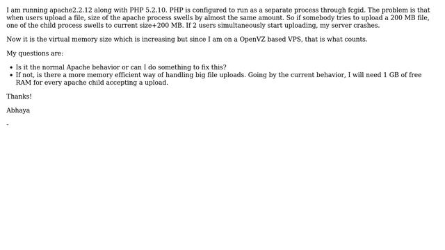 Apache2 memory usage when uploading large files смотреть онлайн