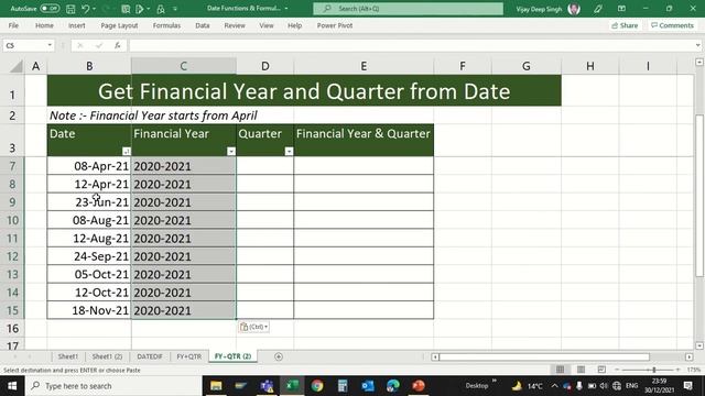 Get Financial Year and Quarter from Date in MS Excel with formula. смотреть онлайн