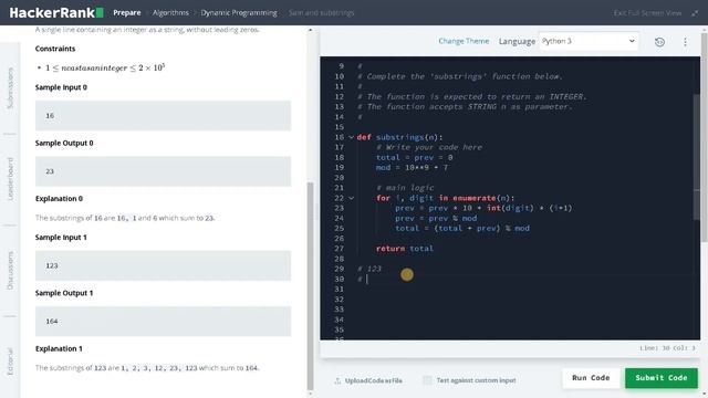 224 - Sam and substrings | Dynamic Programming | Hackerrank Solution | Python смотреть онлайн