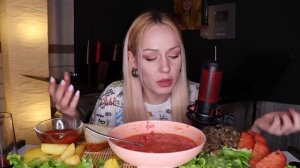 MUKBANG | Борщ, котлетки, картофель | Borsch, meatballs (barbecue), potatoes не ASMR