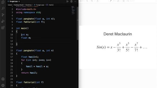 pemrograman dasar dengan C++: Implementasi fungsi untuk menghitung sinus dengan deret Maclaurin смотреть онлайн