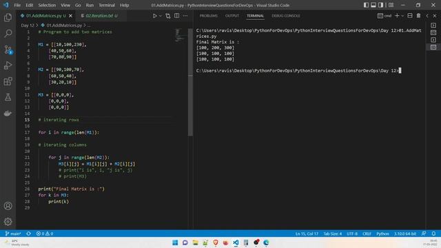 How to add matrices in Python | Python Interview Questions for DevOps | 12 смотреть онлайн