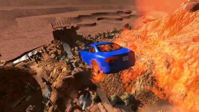 Cars Jumping Through Fire Wall - Beamng drive (Giant Fire Wall) смотреть онлайн