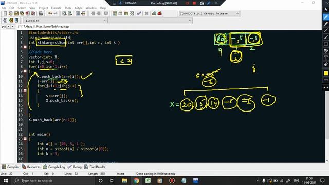 Heap: Kth Largest sum in a contiguous Subarray solved using heap. смотреть онлайн