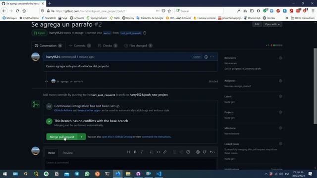 Curso Git - GitHub | Que Es y Como Aceptar un PullRequest(Aceptar Mezclar Cambios a Main) en GitHub смотреть онлайн