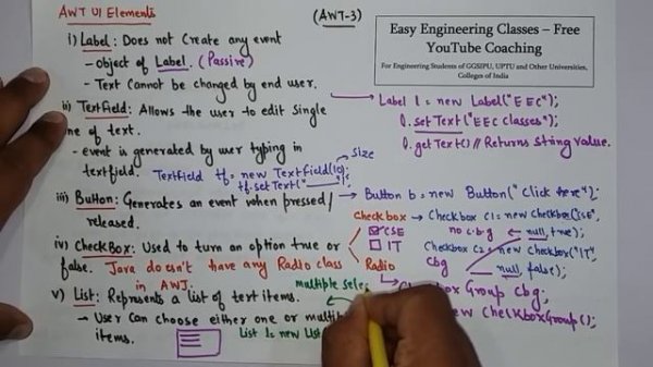 L80: Java AWT UI Elements | Label, TextField, Button, Choice, List, Checkbox, TextArea, Menu in Jav