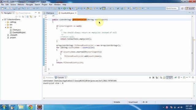 Example of an emptyList() method of Collections - Country | Java Collection Framework смотреть онлайн
