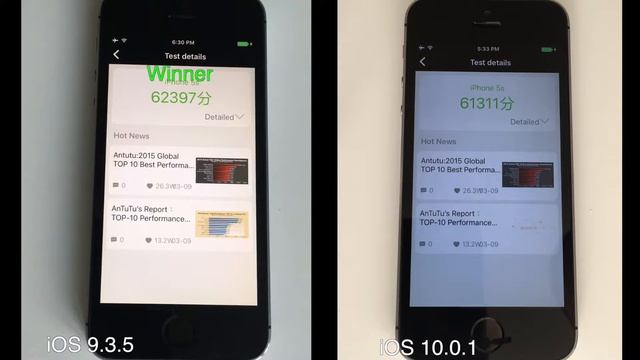 Сравнение iPhone 5s: iOS 9.3.5 vs iOS 10.0.1 Benchmark смотреть онлайн