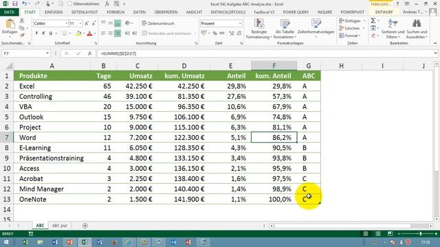 Excel # 546 - Aufgabe zur ABC-Analyse - Zuordnung ohne Hilfsspalte смотреть онлайн