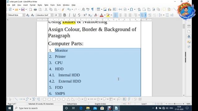 Level 1 Libre Office Writer Part-7 II Bullet & Numbering, Colour, Border & Background of Paragraph смотреть онлайн