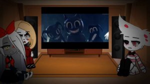 Charli, Vaggie, Angel Dust react to cartoon cat bad karma