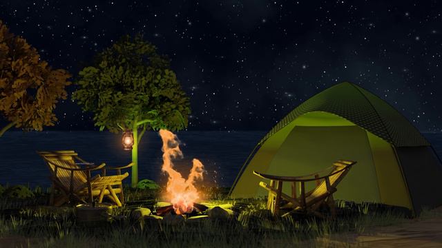 Guitar And Nighttime Ambience Alongside A Campfire
