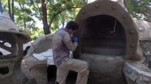 Как оформить барбекю  декоративная  штукатурка  под кованный   метал из  арт  бетона.  зона  барбек