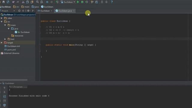 Алгоритм Евклида. Euclidean algorithm (java). смотреть онлайн