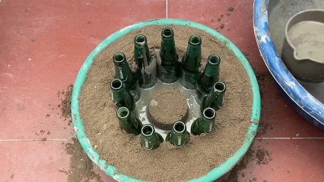Creative Recycled Glass Bottles. Make Coffee Table And Flower Pots From Glass Bottles And Cement .