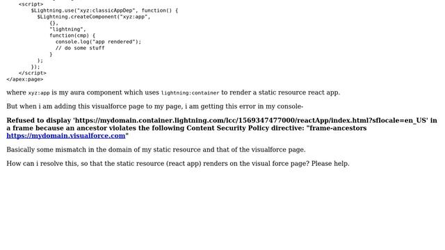 Salesforce: Unable to render an aura component using "lightning:container" in a visual force page смотреть онлайн