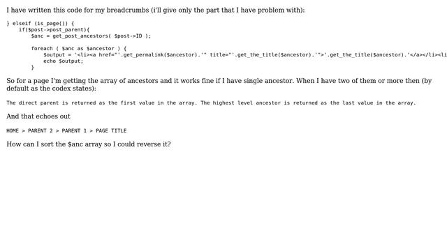 Wordpress: Sorting get_post_ancestors array смотреть онлайн