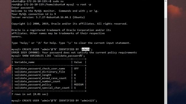 ERROR 1819 (HY000): Your password does not satisfy the current policy requirements смотреть онлайн