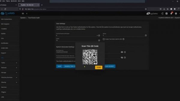 Two factor Authentication (2FA) setup in TrueNAS/FreeNAS Server