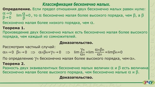 Классификация бесконечно малых. (Матанализ - урок 12) смотреть онлайн