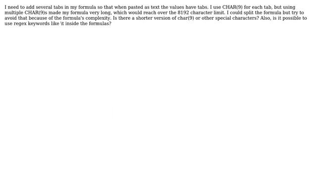 Shorter alternative for CHAR(9) (tab) in Excel formula смотреть онлайн