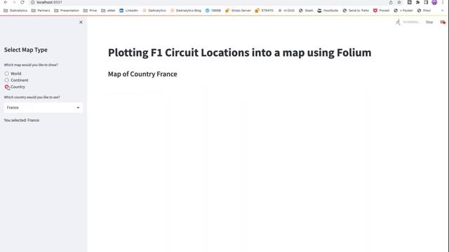 Plotting F1 Circuit Locations into a map on Streamlit using Folium смотреть онлайн